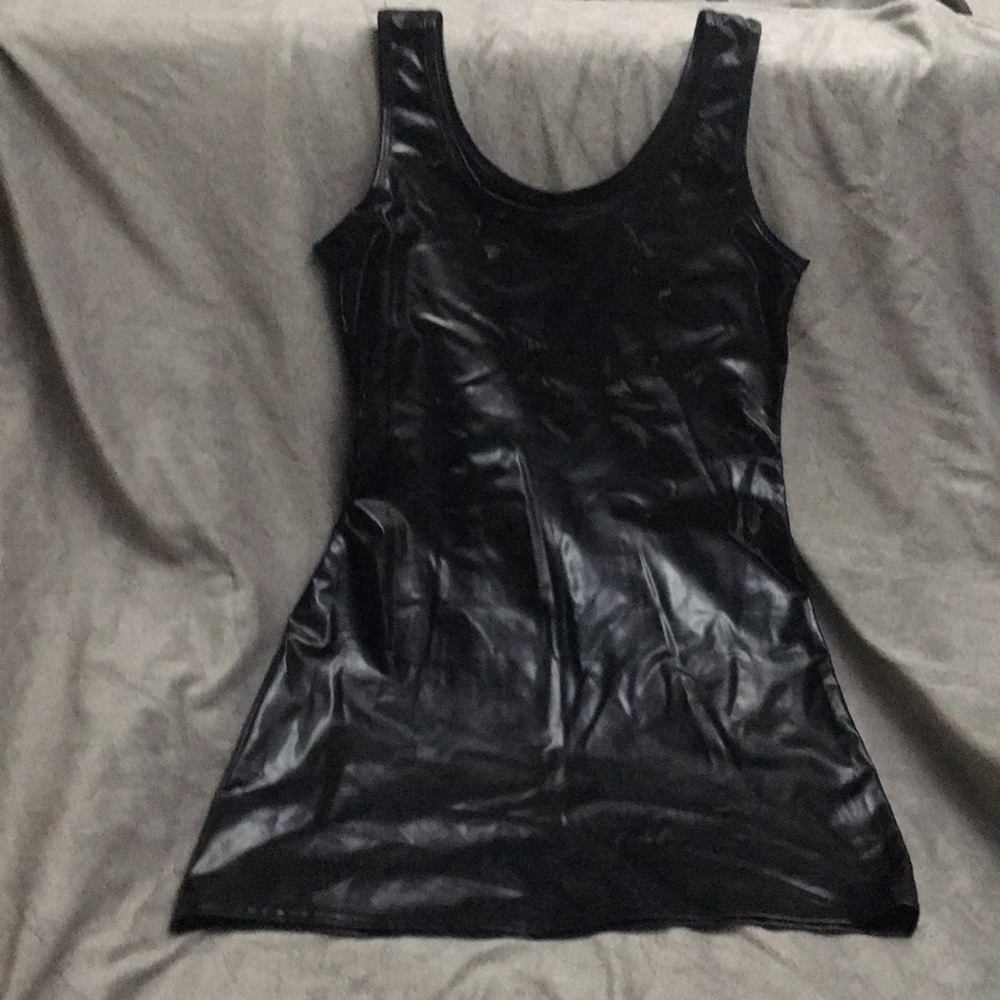 Black synthetic material dress